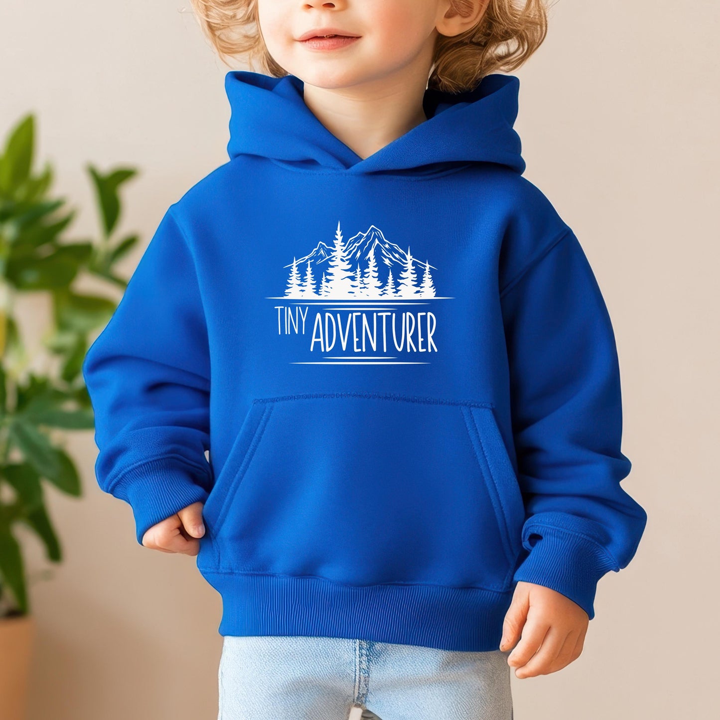 Tiny Adventurer Toddler Hoodie, Kids Outdoor Sweatshirt, Mountain Lake Pine Trees, Nature Lover Gift, Outdoor Clothing for Children