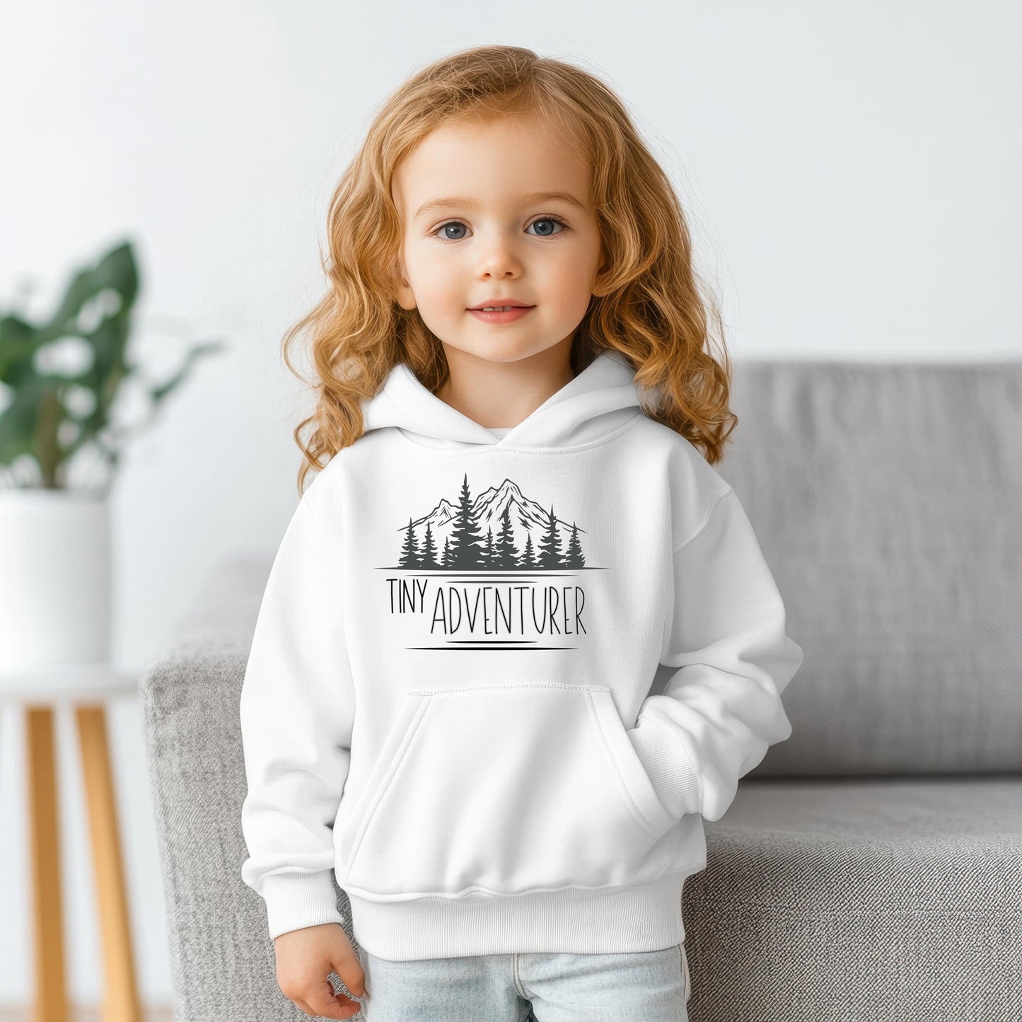 Tiny Adventurer Toddler Hoodie, Kids Outdoor Sweatshirt, Mountain Lake Pine Trees, Nature Lover Gift, Outdoor Clothing for Children