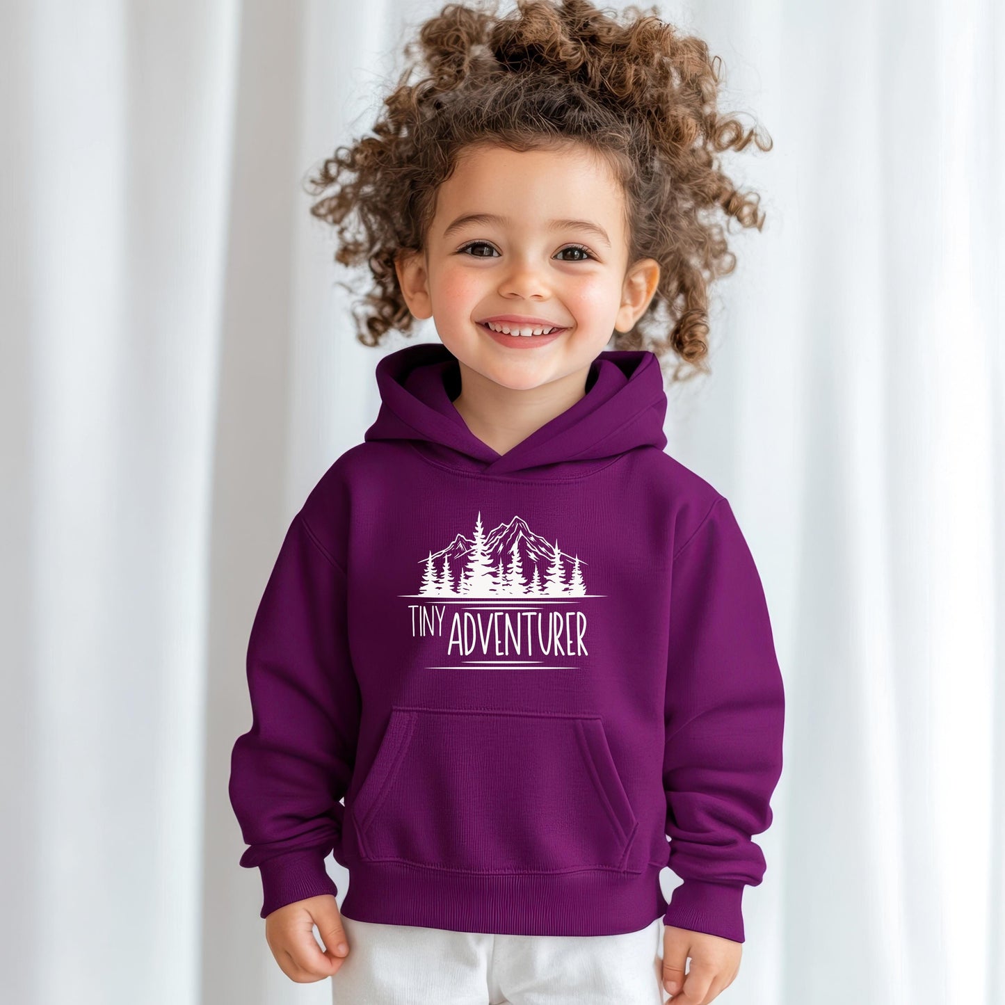 Tiny Adventurer Toddler Hoodie, Kids Outdoor Sweatshirt, Mountain Lake Pine Trees, Nature Lover Gift, Outdoor Clothing for Children