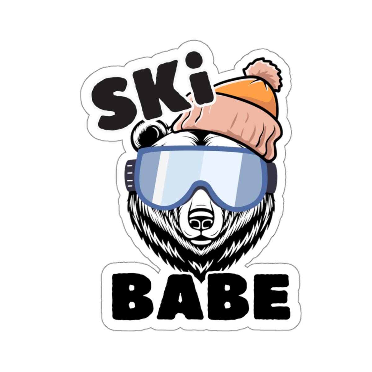 Ski Babe Bear with Goggles Sticker - Cute Winter Skiing Decal, water bottle decal, laptop sticker, ski sticker, ski babe sticker